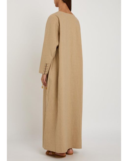 Tory Burch Natural Lace-Up Linen-Blend Maxi Tunic Dress