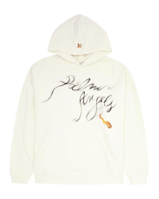 Palm Angels Natural foggy Printed Hooded Cotton Sweatshirt for men