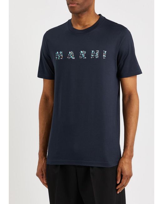 Marni Blue Logo-print Cotton T-shirt for men