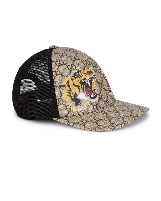 Gucci Natural Beige Tiger Print GG Supreme Baseball Cap for men