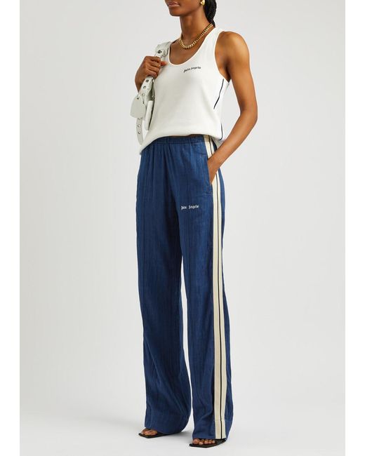 Palm Angels Blue Striped Chambray Track Pants
