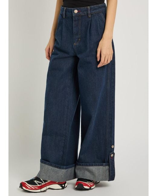 Damson Madder Blue Wylie Turn-Up Wide-Leg Jeans