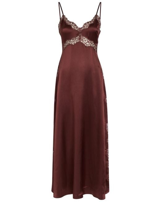 Reformation Red Ericka Lace-Trim Silk Midi Slip Dress