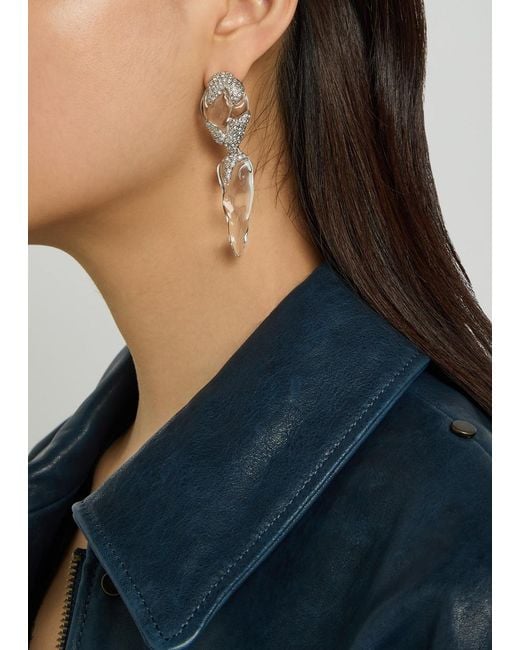 Alexis White Silverlake Lucite Pavé Rhodium-Plated Drop Earrings