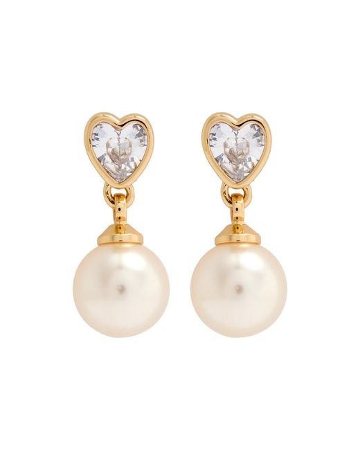 COACH White Heart Embellished Drop Earrings