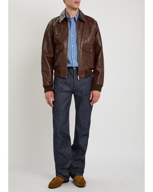 A.P.C. Brown Leather Bomber Jacket for men