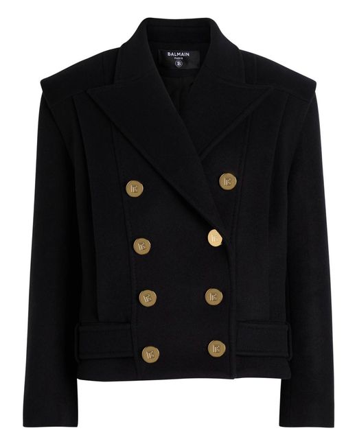 Balmain Black Double-Breasted Wool-Blend Coat