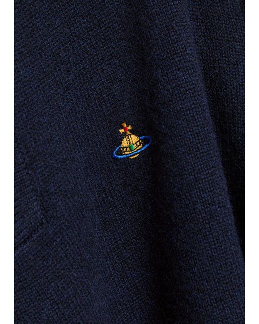 Vivienne Westwood Blue Logo-Embroidered Wool And Cashmere-Blend Polo Jumper for men