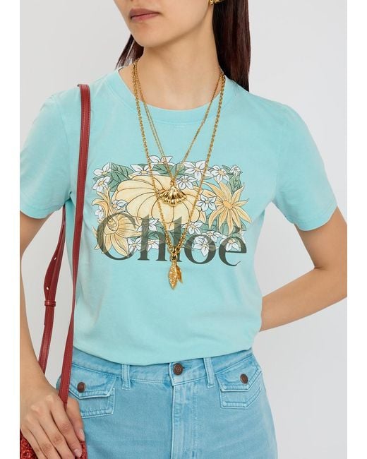 Chloé Blue Printed Cotton T-Shirt