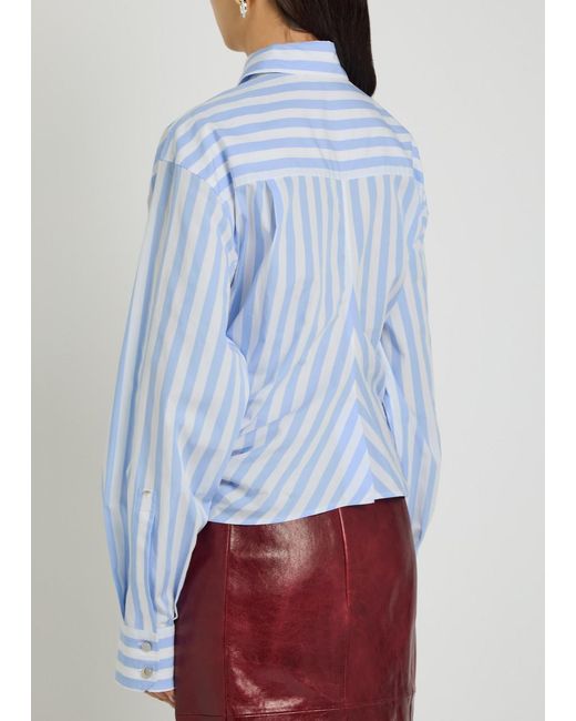 Sportmax Blue Striped Cropped Cotton-Poplin Shirt