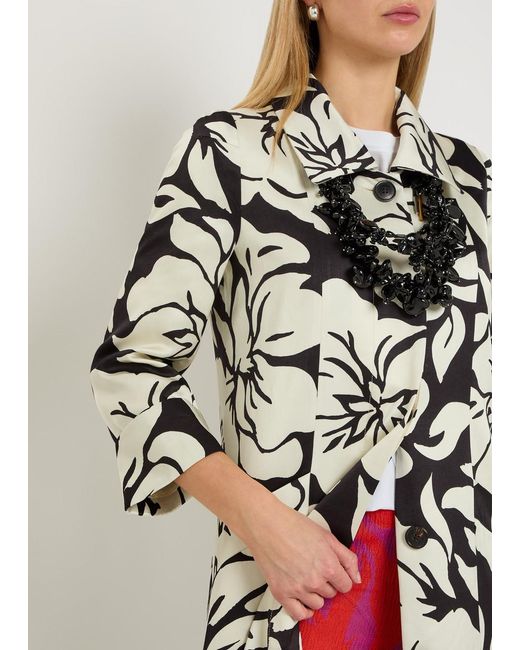 Dries Van Noten White Rimi Floral Print Satin Coat