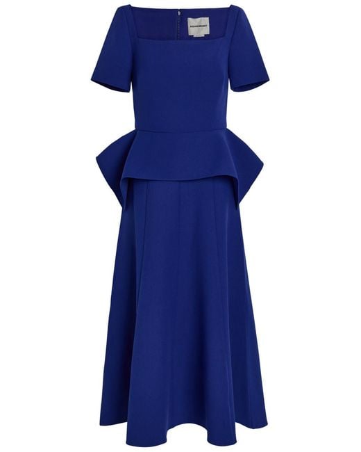 Roland Mouret Blue Peplum-Hem Crepe Midi Dress