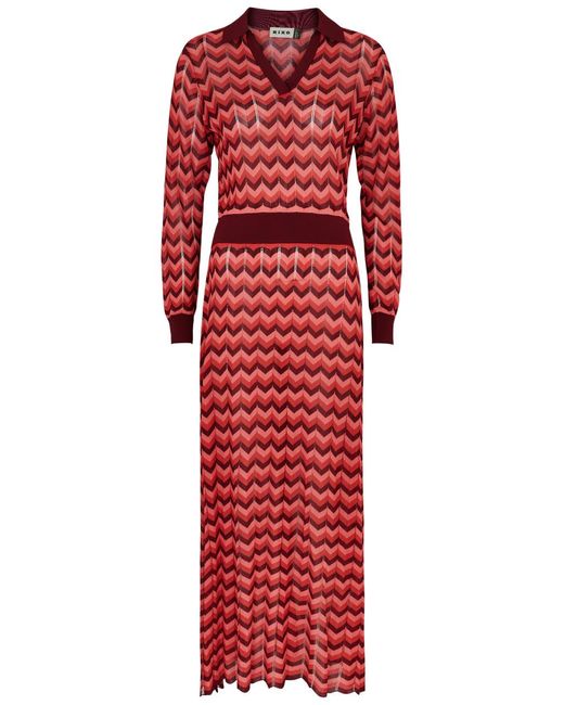 Rixo Red Annie Striped Fine-knit Maxi Dress