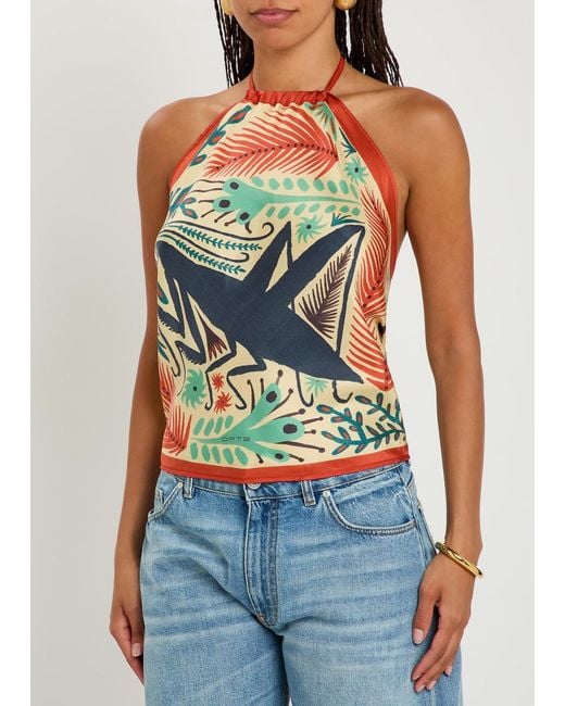 Etro Gray Printed Silk Triangle Top