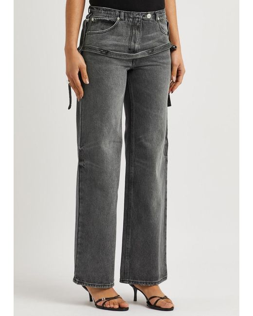 Courreges Gray Strap-embellished Wide-leg Jeans
