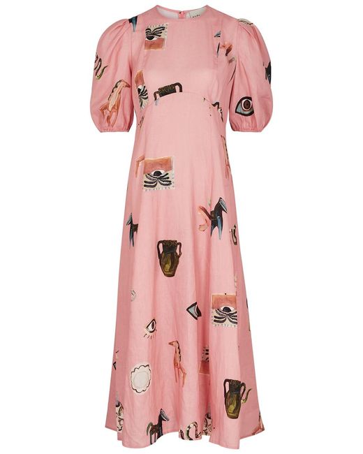 ALÉMAIS Pink Cleo Printed Linen Maxi Dress