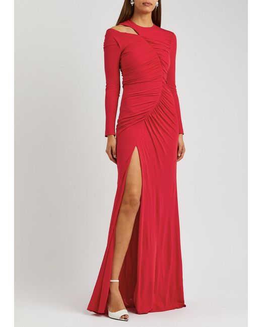 Alexander McQueen Red Ruched Cut-out Jersey Gown