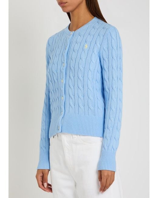 Polo Ralph Lauren Blue Logo-Embroidered Cable-Knit Cotton Jumper