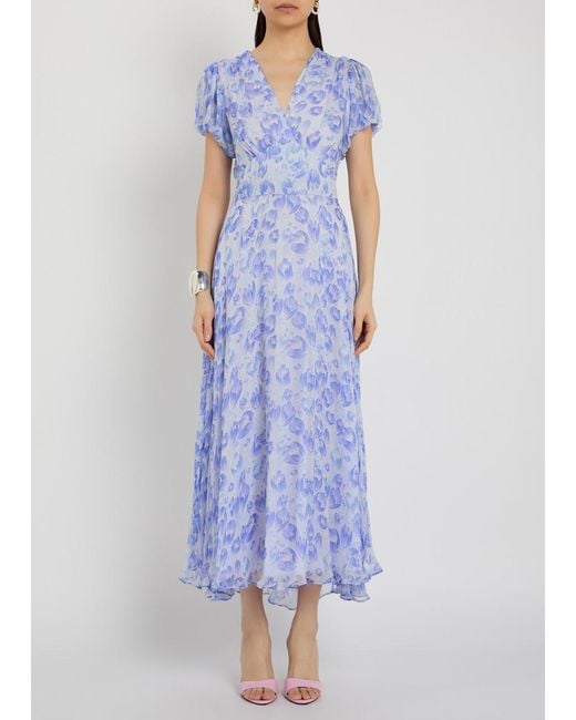 Rixo Purple Corrine Floral-Print Chiffon Maxi Dress