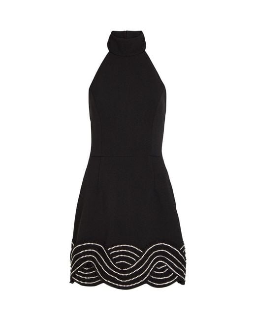 Rebecca Vallance Black Bellatrix Low-Back Rhinestone Halter Mini Dress