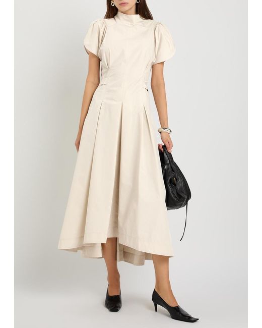 3.1 Phillip Lim Natural Pleated Cotton-Blend Poplin Midi Dress