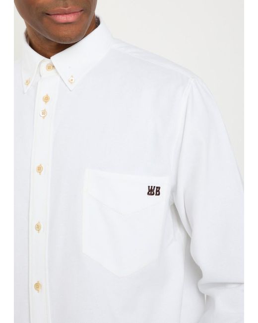 Wales Bonner White Isaac Logo-Embroidered Piqué Cotton Oxford Shirt for men