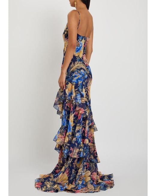 Etro Blue Floral-Print Chiffon Maxi Dress