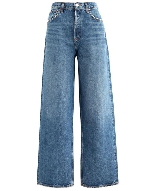 Agolde Blue Low Slung Baggy Distressed Wide-Leg Jeans