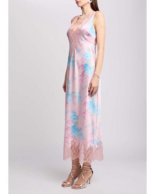 LoveShackFancy White Floral Printed Satin Maxi Dress