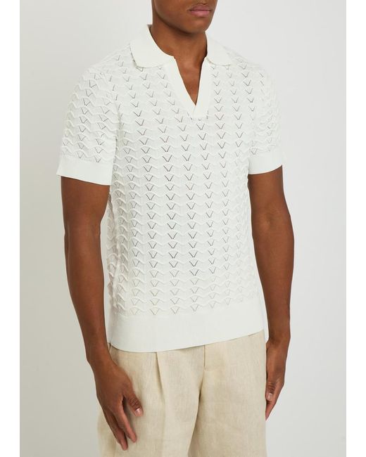 CHE White Ripple Textured Fine-Knit Polo Shirt for men