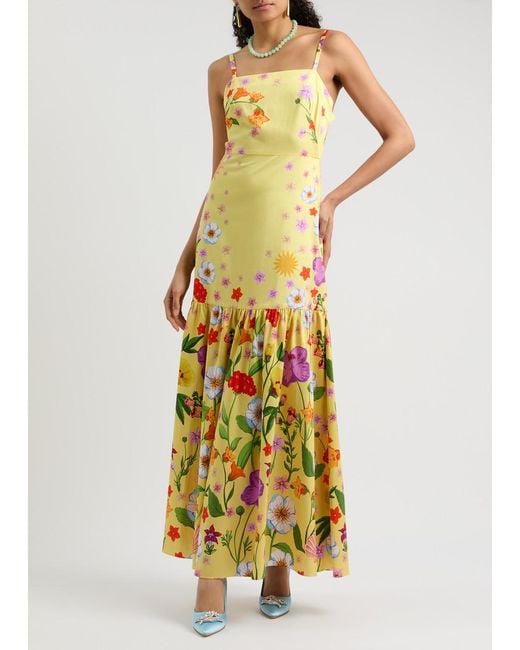 Borgo De Nor Yellow Cordiela Floral-Print Cotton Maxi Dress