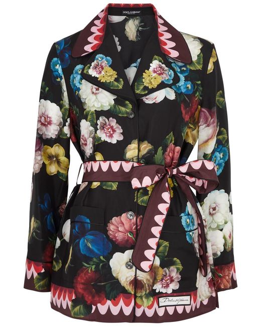 Dolce & Gabbana Black Floral-Print Silk-Satin Shirt