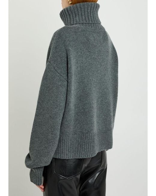 Extreme Cashmere Gray N°434 Crop Xtra Roll-Neck Cashmere Jumper