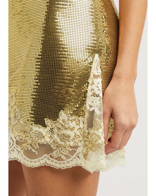 Rabanne Yellow Lace-Trimmed Chainmail Mini Dress