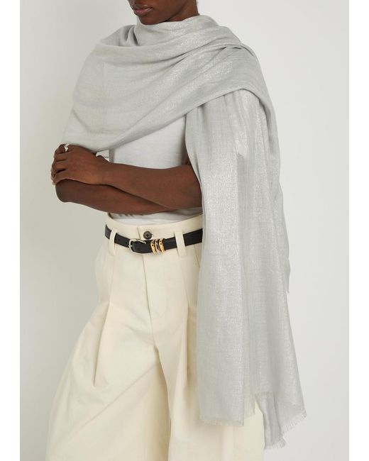 Brunello Cucinelli White Lamé Cashmere-Blend Scarf