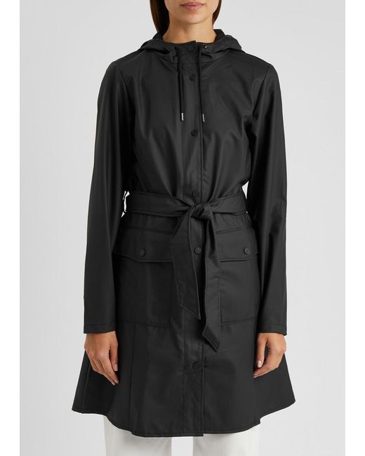 Rains Black Belted Hooded Rubberised Jacket