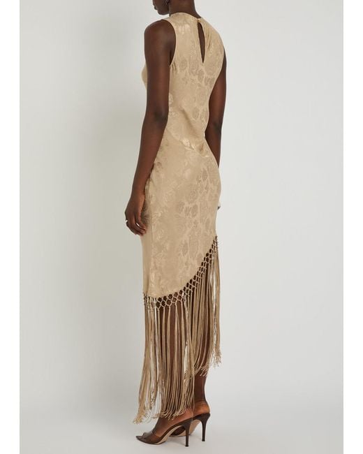Ronny Kobo Natural Alexina Asymmetric Tassel Silk-Blend Midi Dress