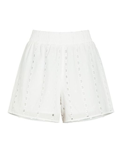 Anine Bing White Kam Embroidered Cotton Shorts