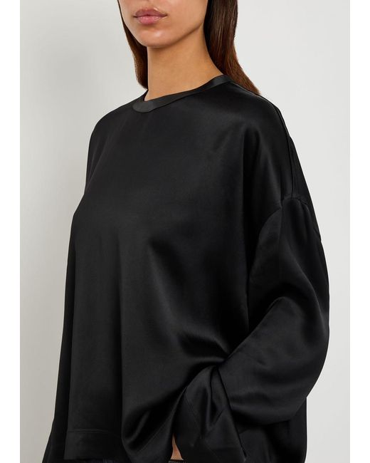 Totême Black Draped Satin Top