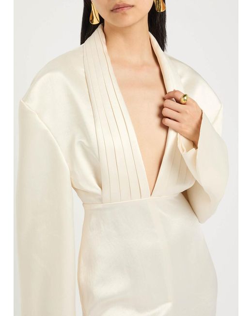 A.W.A.K.E. MODE Natural Tuxedo-Effect Satin Gown