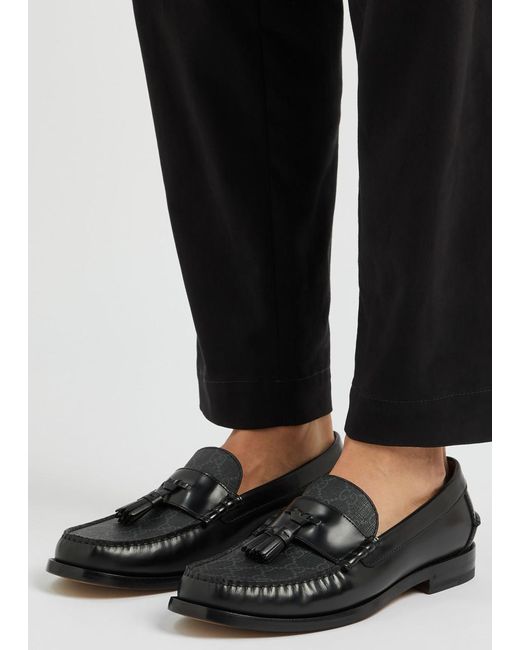 Gucci Black Kaveh gg Supreme Leather Loafers for men