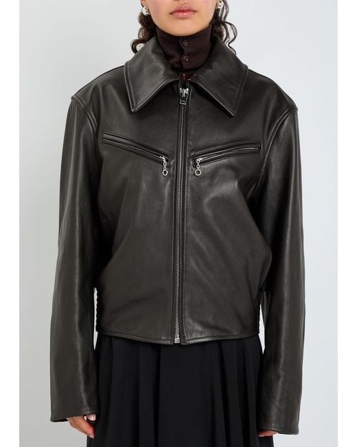 Lemaire Black Designer Leather Jacket Uk14