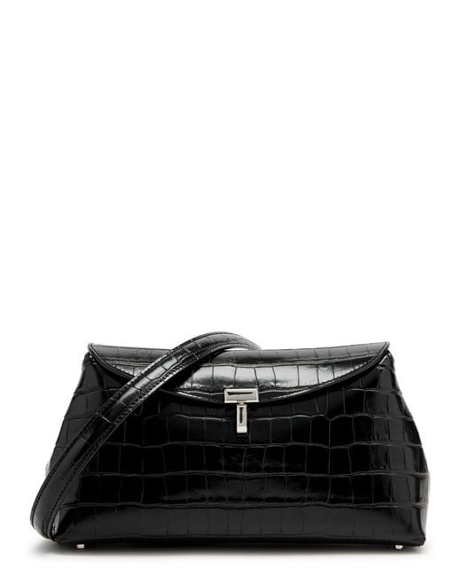 Totême  Black T-Lock Crocodile-Effect Leather Clutch