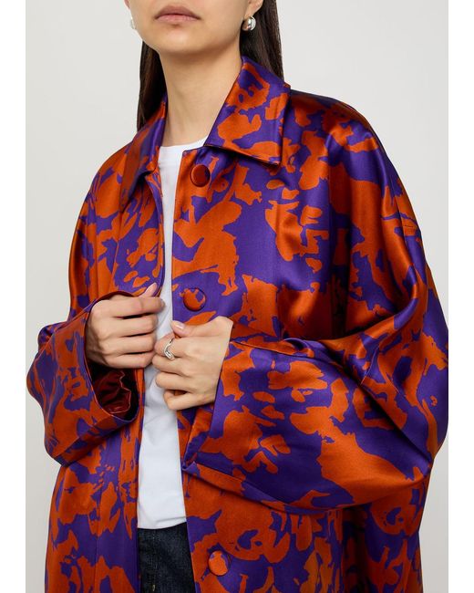 Dries Van Noten Red Roolsy Printed Satin Coat