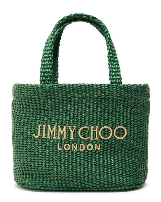 JIMMY CHOO ダークグリーン トートバッグ Jimmy Choo Beach Mini Raffia Tote in Green | Lyst