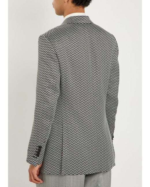 Tom Ford Gray Double-Breasted Herringbone Silk Blazer for men