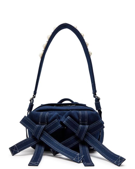 Simone Rocha Bow Embellished Denim Cross-Body Bag in Blue | Lyst