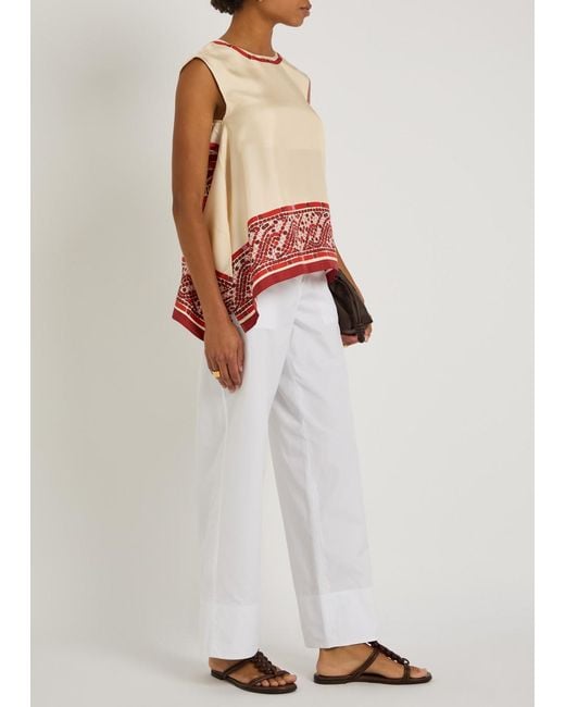 LaDoubleJ Red San Carlo Printed Silk-Twill Top