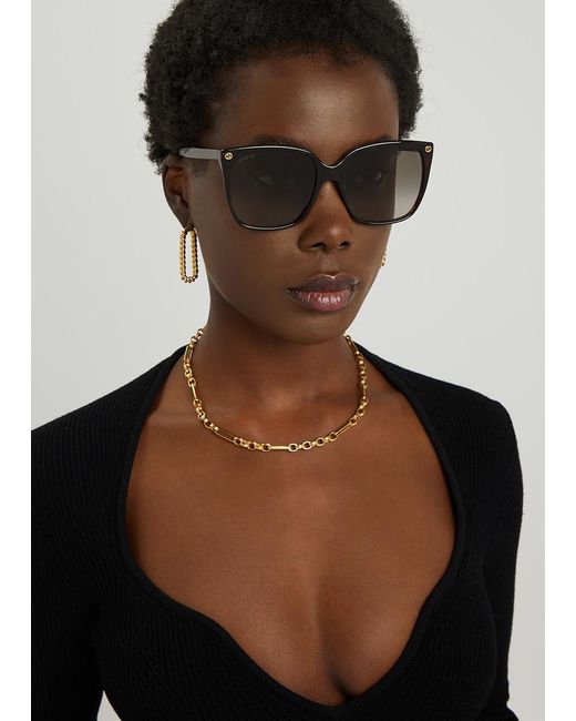 Gucci Brown Tortoiseshell Square-Frame Sunglasses, Sunglasses