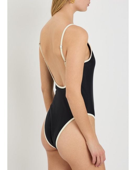 SOLAQUA Black Swim Ii Piped-Trim Swimsuit